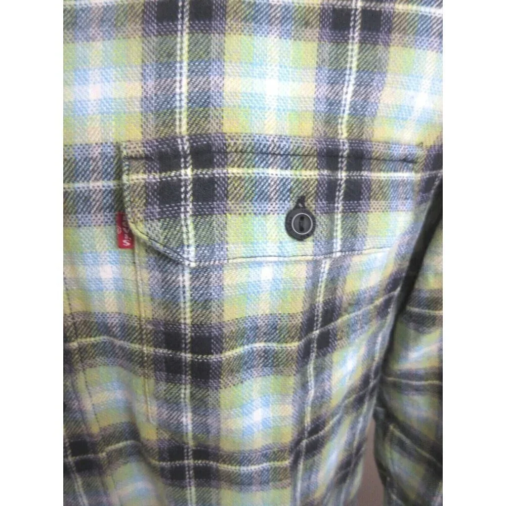 Levi's Men's The Worker Relaxed button up Plaid Shirt Green Blue Black Plaid